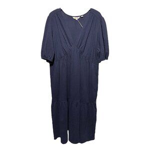 Boden Navy Blue V Neck Short Sleeve‎ Textured Dress